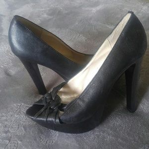 Michael Kors Heels Black Leather Peep Toe